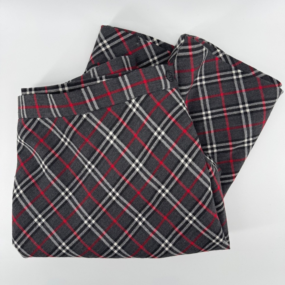 Vintage Talbots Plaid Wool Skirt Womens 20 Grey Red A-Line Midi USA Fully Lined
